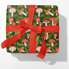 Papel De Regalo Watercolor Woodland Mushrooms Ferns and Moss
