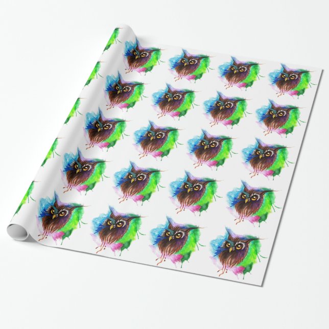 Papel De Regalo Watery Wood Owl (Desenrollado)