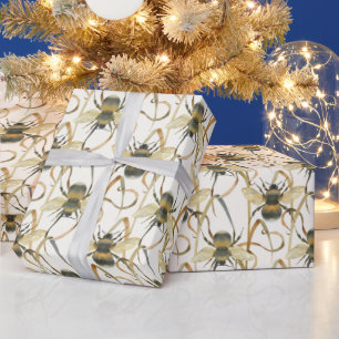 Papel De Regalo Watrecolor Abejas Patrón de naturaleza de jardín a