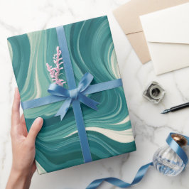 Papel De Regalo Wave Teal Aqua Motion White Abstract Pattern