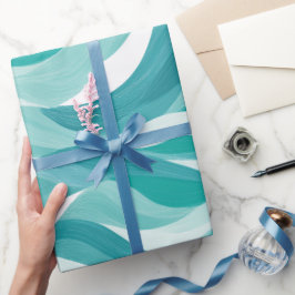 Papel De Regalo Wave Teal Aqua Motion White Abstract Pattern