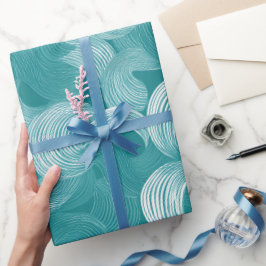 Papel De Regalo Wave Teal Aqua Motion White Abstract Pattern