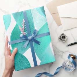 Papel De Regalo Wave Teal Aqua Motion White Abstract Pattern
