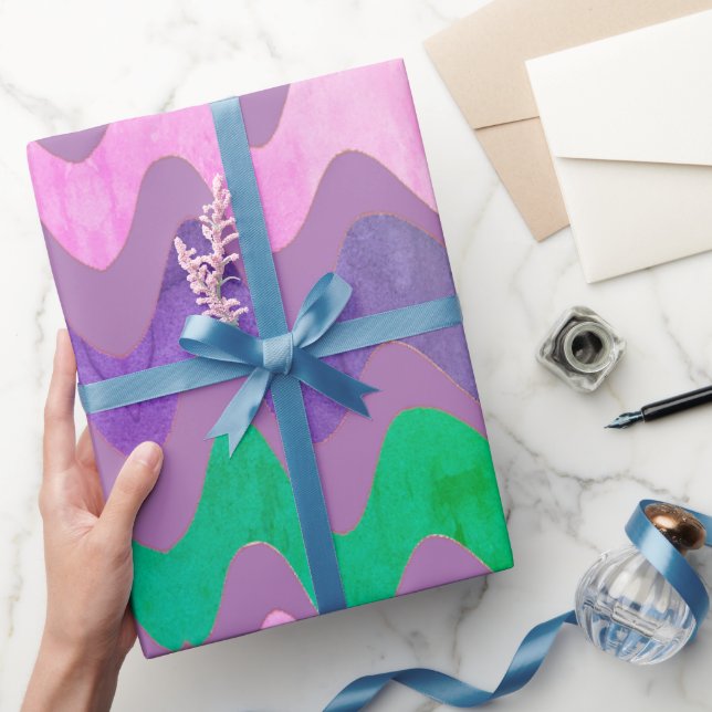 Papel De Regalo Wavy Lavender Verde Colorido (Regalar)