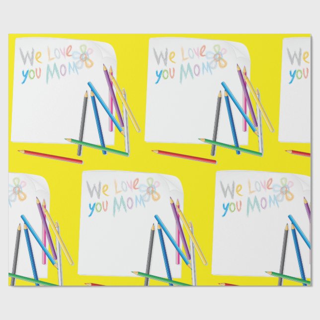 Papel De Regalo We Love You Mom Hand-Drawn Crayon Art (Superficie plana)