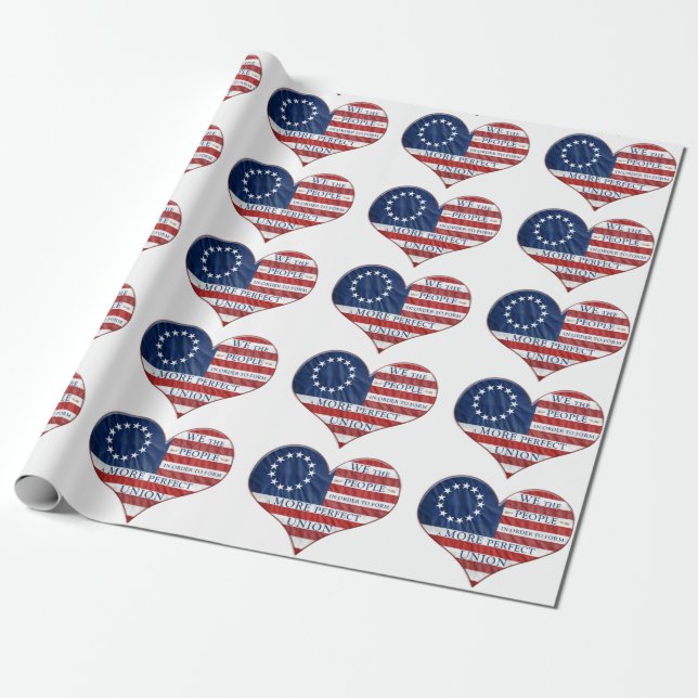 Papel De Regalo We The People American Flag Heart (Desenrollado)