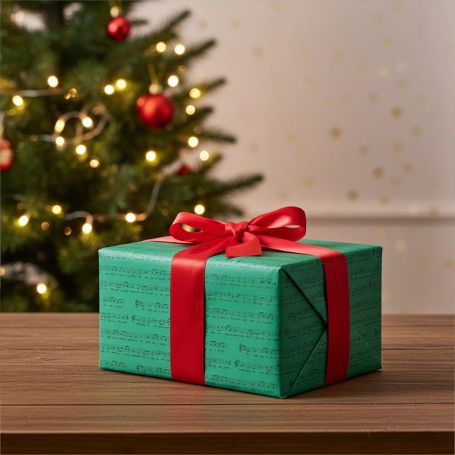 Papel De Regalo We Wish You a Merry Christmas Music in Jade Green (Subido por el creador)