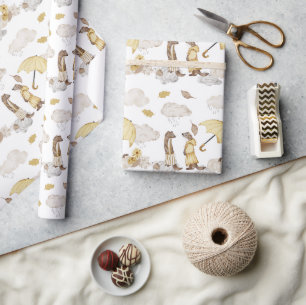 Papel De Regalo Weasel Adorable vestido con paraguas amarillo y am