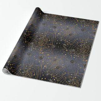 Papel De Regalo Webs de araña de oro sobre fondo de noche negra