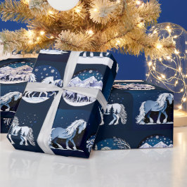 Papel De Regalo Weihnachtspferde in Blau