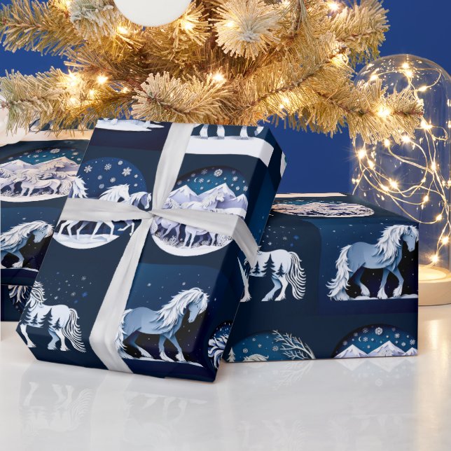 Papel De Regalo Weihnachtspferde in Blau (Vacaciones)