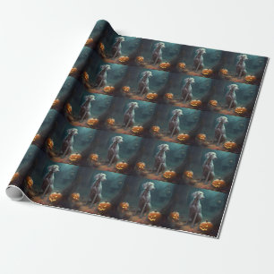 Papel De Regalo Weimaraner de Halloween con calabazas aterradoras