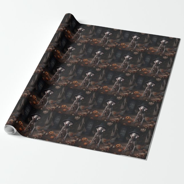 Papel De Regalo Weimaraner Pumpkins Halloween Scary (Desenrollado)