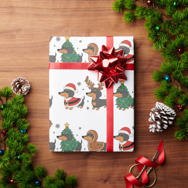Papel De Regalo Weiner Dogs Christmas Holiday Wrapping Paper (Regalo de vacaciones)