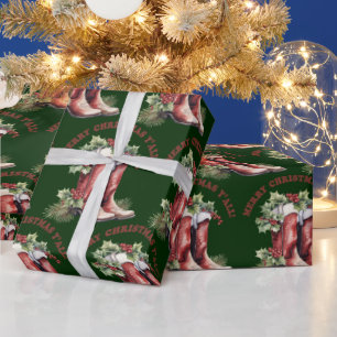 Papel De Regalo Western Cowboy Boot Feliz Navidad Y Todos