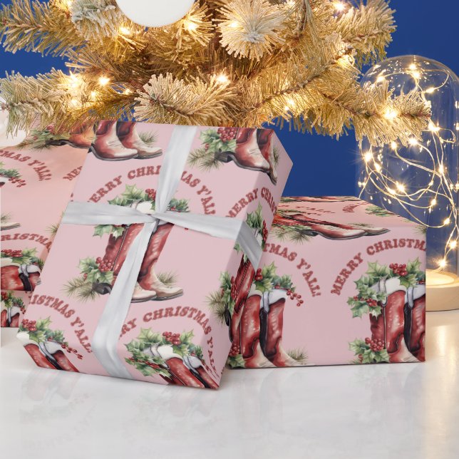 Papel De Regalo Western Cowboy Boot Feliz Navidad Y Todos (Vacaciones)