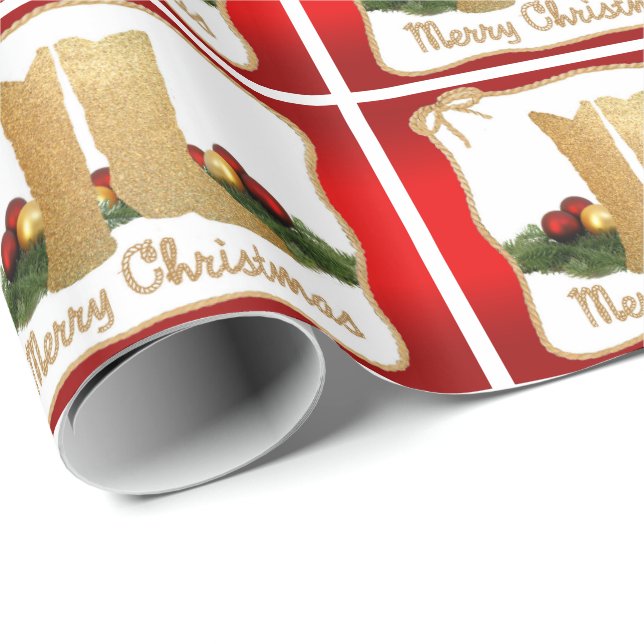 Papel De Regalo Western Cowboy Boots Rope Garland Merry Christma (Esquina del rollo)