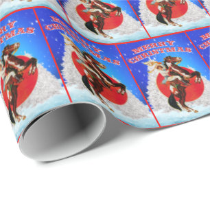 Papel De Regalo Western Cowgirl Horse Winter Scene Feliz Navidad