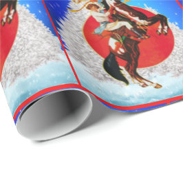Papel De Regalo Western Cowgirl Horse Winter Scene Feliz Navidad