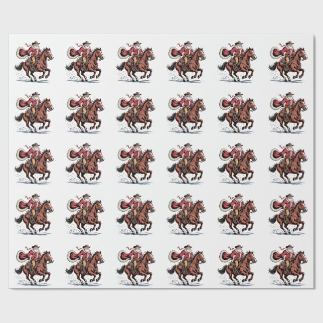 Papel De Regalo Western Riding Rodeo Horse Cowboy Santa Christmas (Superficie plana)