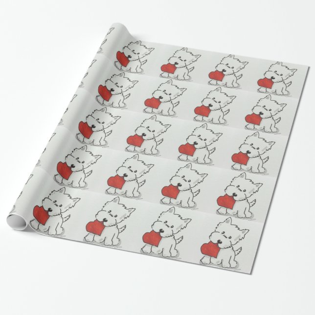 Papel De Regalo Westie con el corazón (Desenrollado)