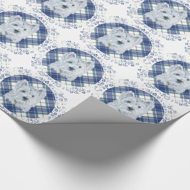 Papel De Regalo Westie sobre Tartán (Esquina)