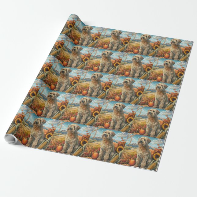 Papel De Regalo Wheaten Terrier Dog Autumn Harvest Acción de Graci (Desenrollado)