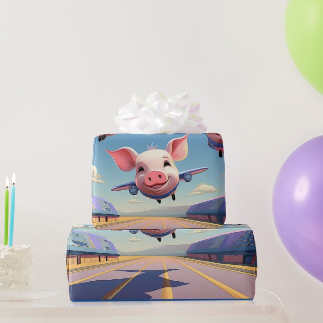 Papel De Regalo When Pigs Fly Funny Winged Pigs Airplanes (Regalos de fiesta)