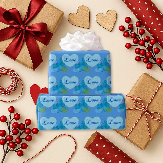 Papel De Regalo Whimsical Blue Bubble Heart Love (Subido por el creador)