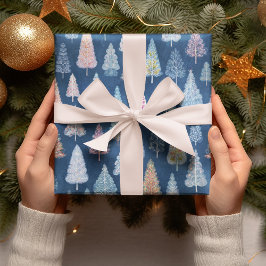 Papel De Regalo Whimsical Blue Christmas Trees Wrapping Paper 