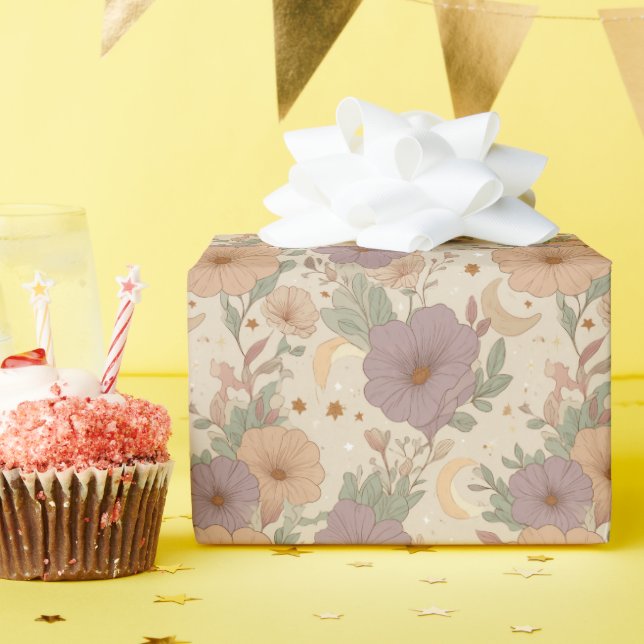 Papel De Regalo Whimsical Boho Floral & Moon Dreamscape (Fiesta de cumpleaños )