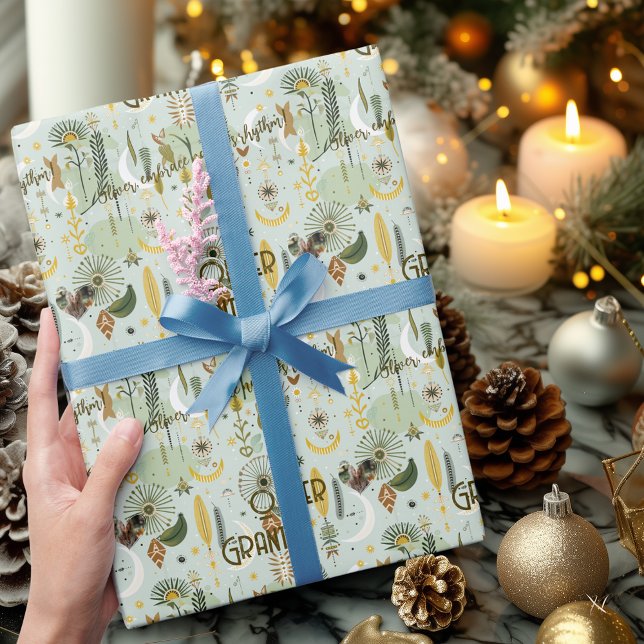 Papel De Regalo Whimsical Boho Moda con Earthy Green y Gold (Subido por el creador)