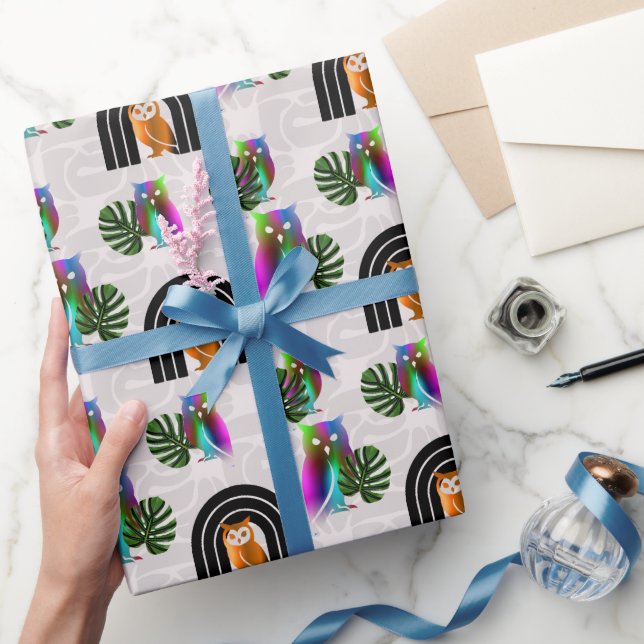 Papel De Regalo Whimsical Boho Owl & Tropical Monstera Leaf (Regalar)