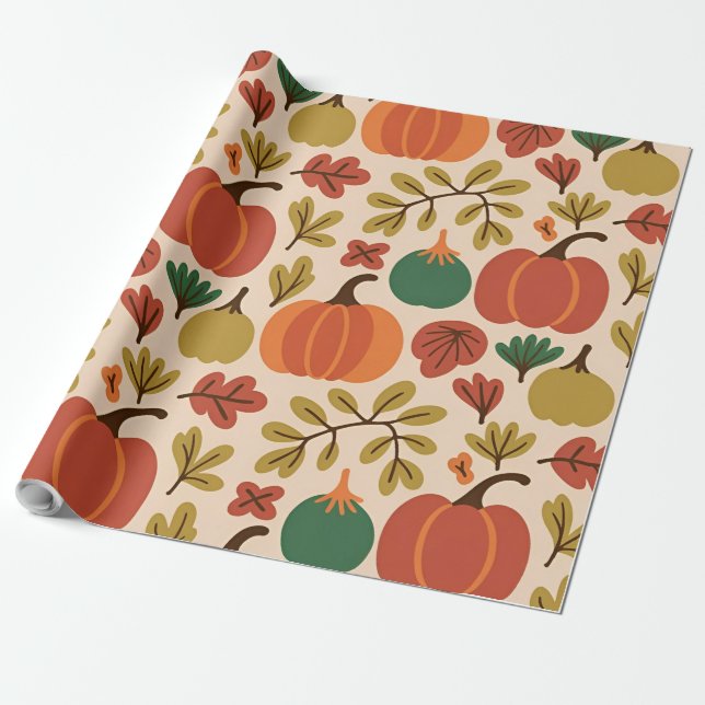 Papel De Regalo Whimsical Call Fall Halloween Calabaza Seamle (Desenrollado)