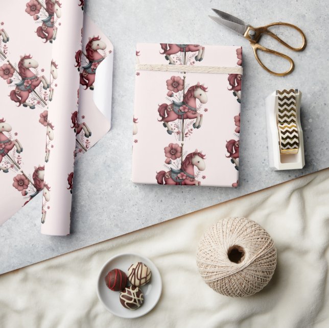 Papel De Regalo  Whimsical Carousel Horse Image Pattern (Artesanía)