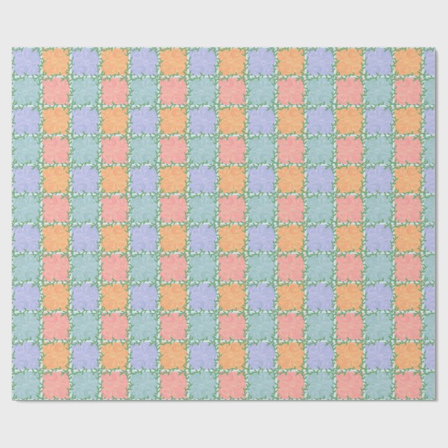Papel De Regalo Whimsical Checkered Tile con vides de leafy (Superficie plana)