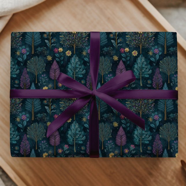 Papel De Regalo Whimsical Christmas Tree Purple and Teal Pattern  (Subido por el creador)