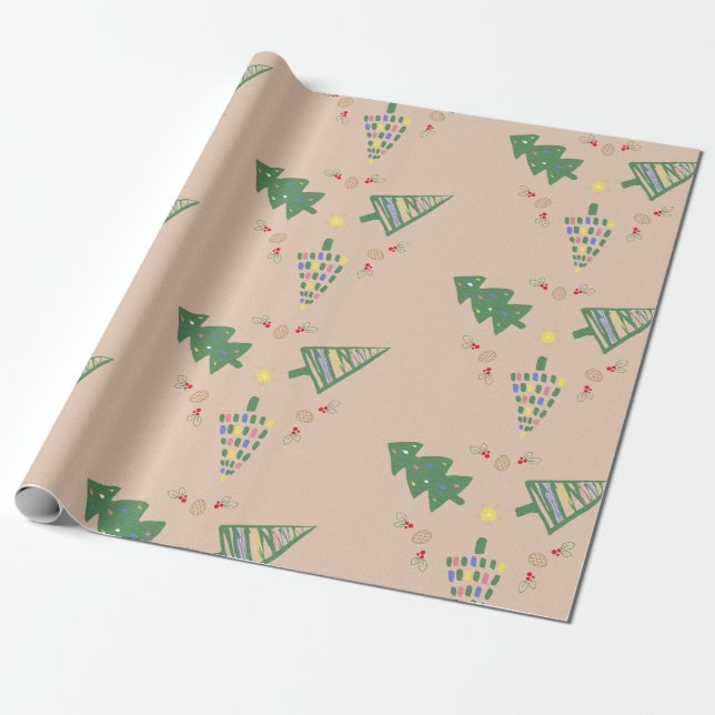 Papel De Regalo Whimsical Christmas Tree Wrapping Paper (Desenrollado)