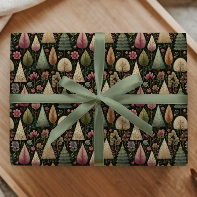 Papel De Regalo Whimsical Christmas Trees in Green and Pink Gift (Subido por el creador)