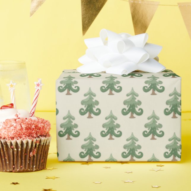 Papel De Regalo Whimsical Curvy Christmas Tree Pattern (Fiesta de cumpleaños )