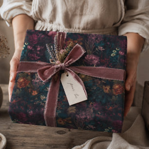 Papel De Regalo Whimsical Dark Moody Boho Floral Decoupage