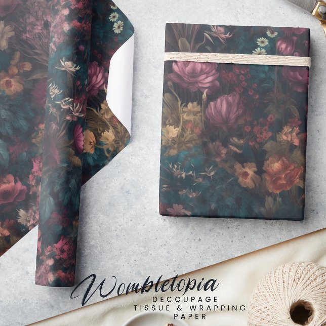 Papel De Regalo Whimsical Dark Moody Boho Floral Decoupage (Subido por el creador)