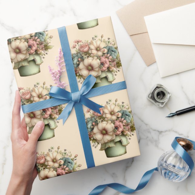 Papel De Regalo Whimsical Flowers in a Planter Pot Cute Pattern (Regalar)