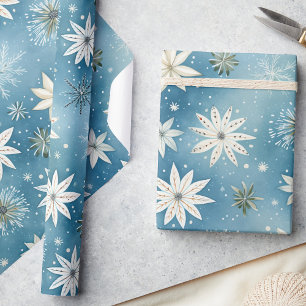 Papel De Regalo Whimsical Frosty Snowflakes & Stars Navidades