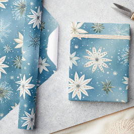 Papel De Regalo Whimsical Frosty Snowflakes & Stars Navidades