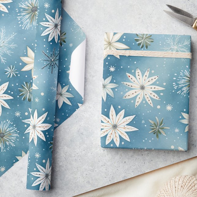 Papel De Regalo Whimsical Frosty Snowflakes & Stars Navidades (Subido por el creador)