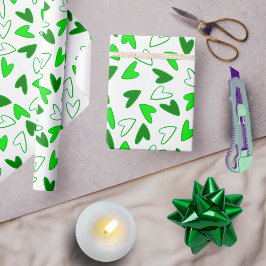 Papel De Regalo Whimsical Fun Green Hearts Pattern
