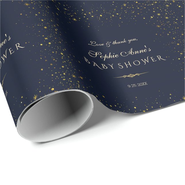 Papel De Regalo Whimsical Gold Starry Night Baby Shower (Esquina del rollo)