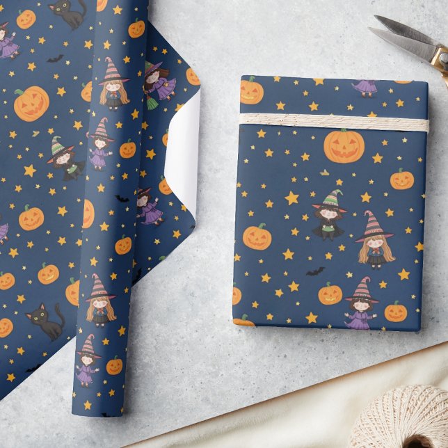 Papel De Regalo Whimsical Halloween Calabaza Gato Witch Gift Wrap (Subido por el creador)