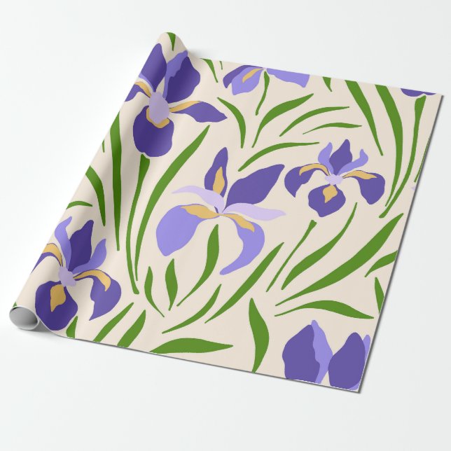 Papel De Regalo Whimsical Hand-Drawn Purple Iris Botanical (Desenrollado)